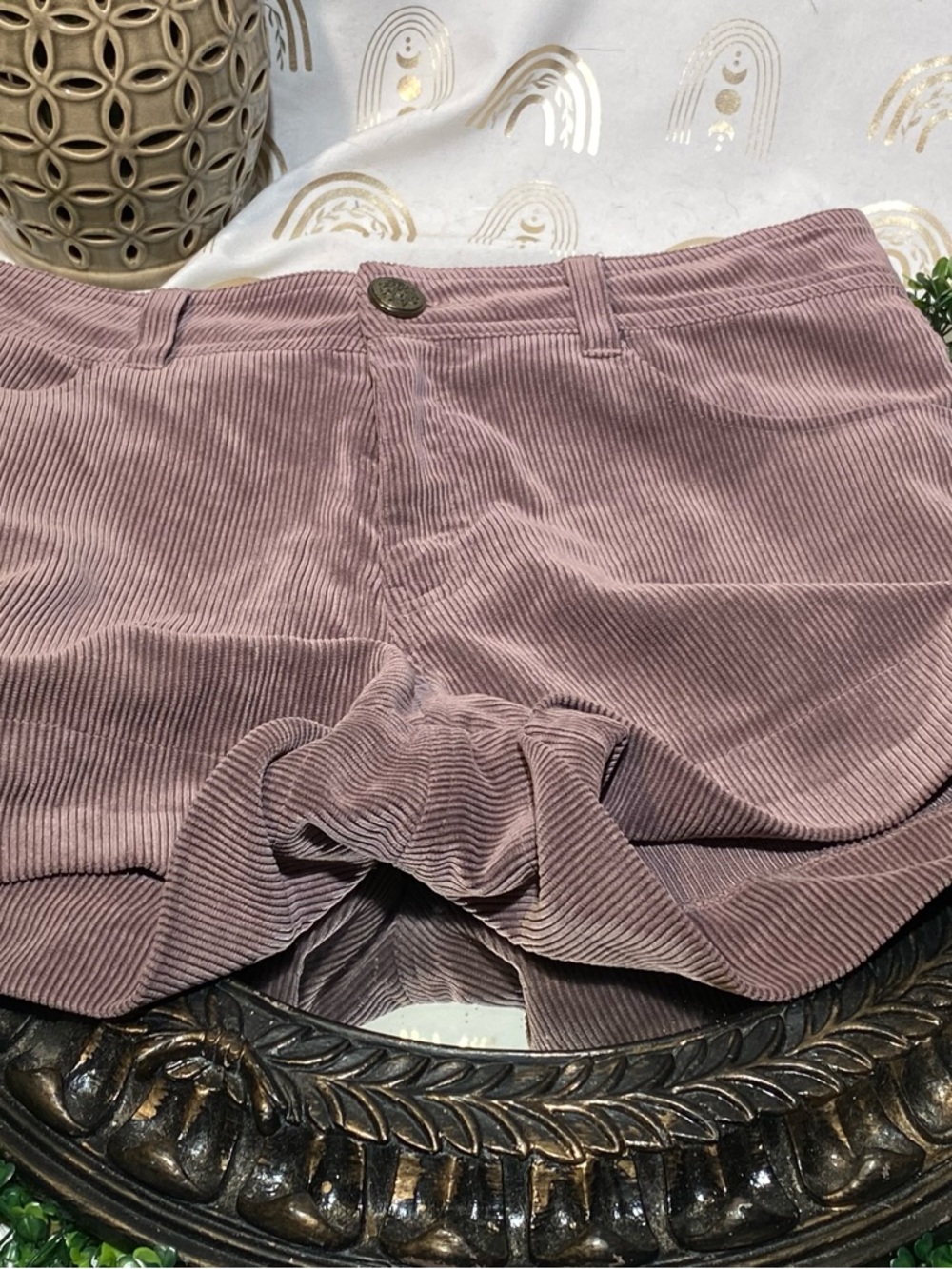 High Waist Corduroy Shorts in Mauve - Women's High Waist Shorts